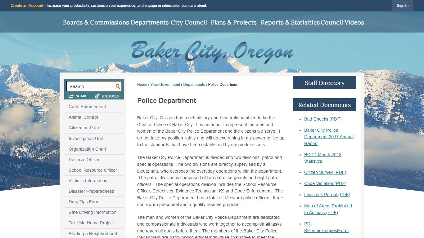 Police Department - Baker City, Oregon