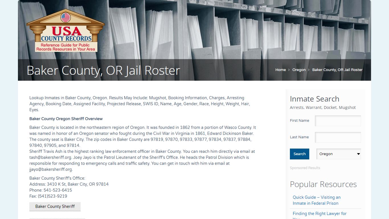 Baker County, OR Jail Roster | Name Search